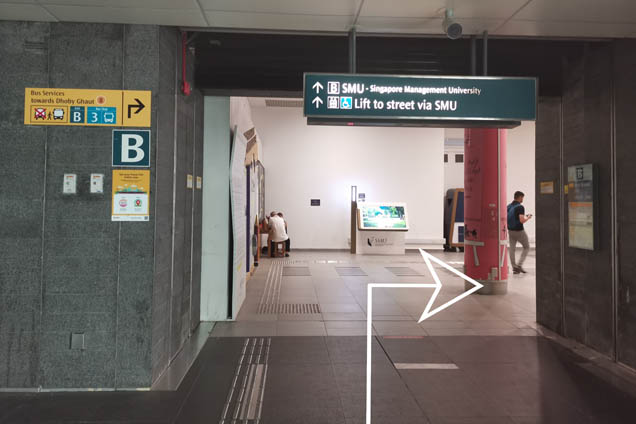 Exit from Bras Basah Station (CC2) Exit B. Turn right and continue straight