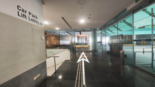 Exit through the glass door and turn right