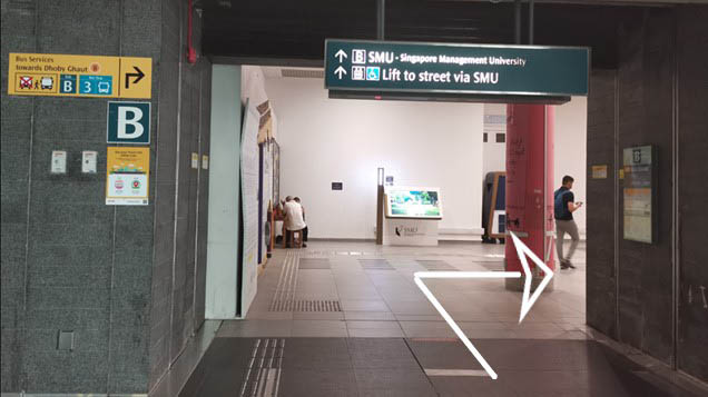 Exit from Bras Basah Station (CC2) Exit B. Turn right and continue straight