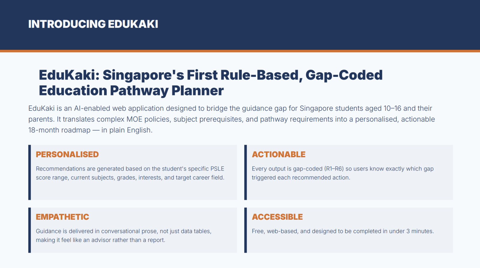 EduKaki: AI-Enabled Personalised Education Pathway Planner for Singapore Students and Parents