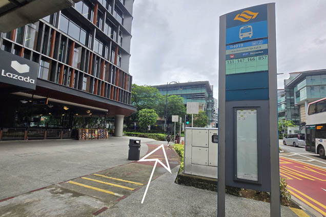 Alight Opposite Bencoolen Station Exit B Bus Stop (Stop ID: 04019). Follow the arrow towards the traffic light