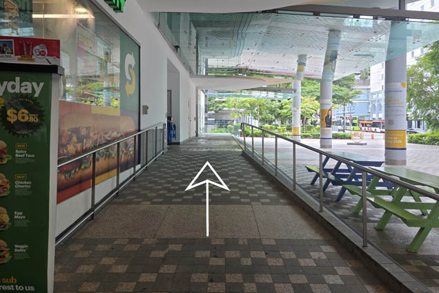 Continue straight and take the ramp along Subway
