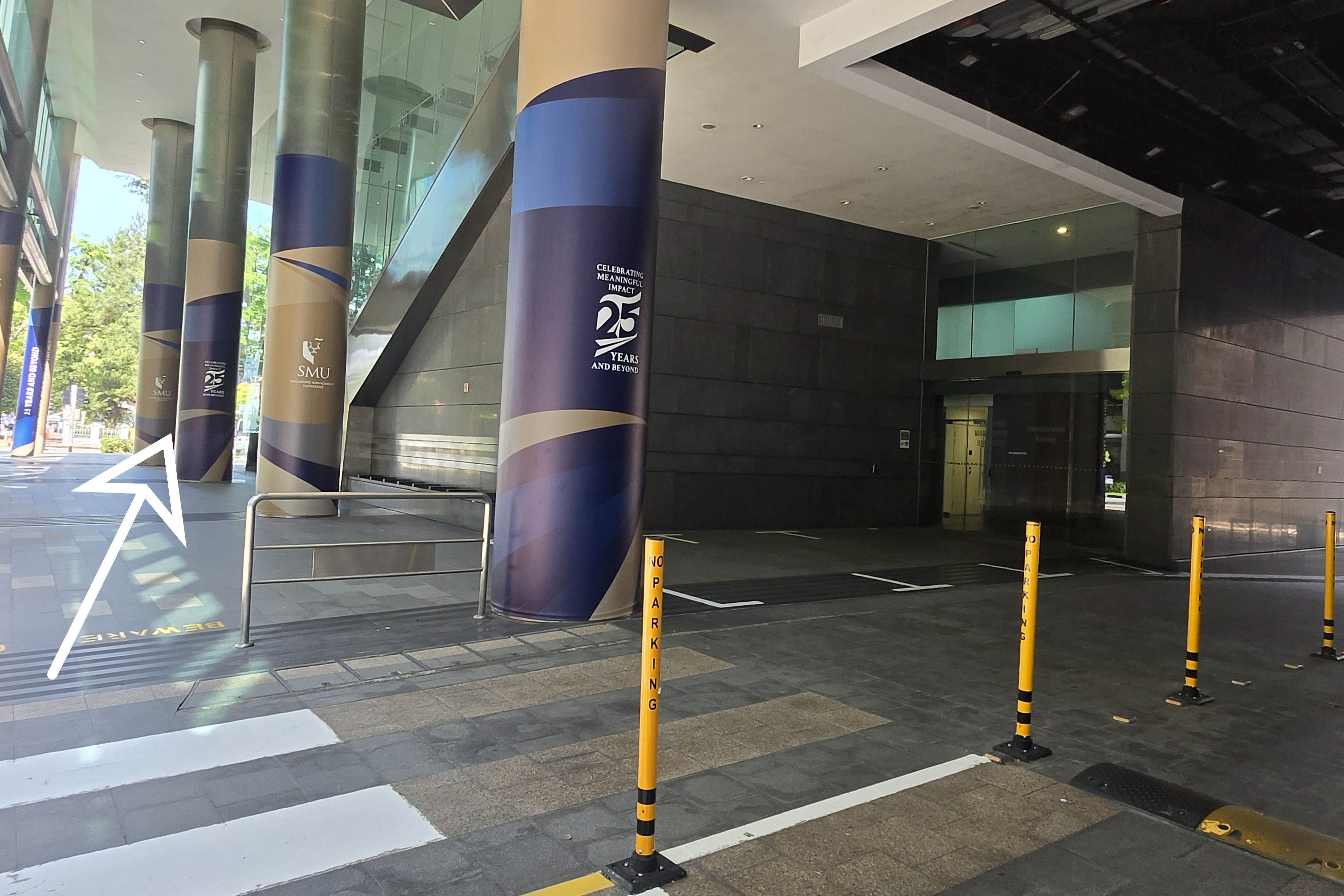 Right turn from the SMU Administration Building drop-off point