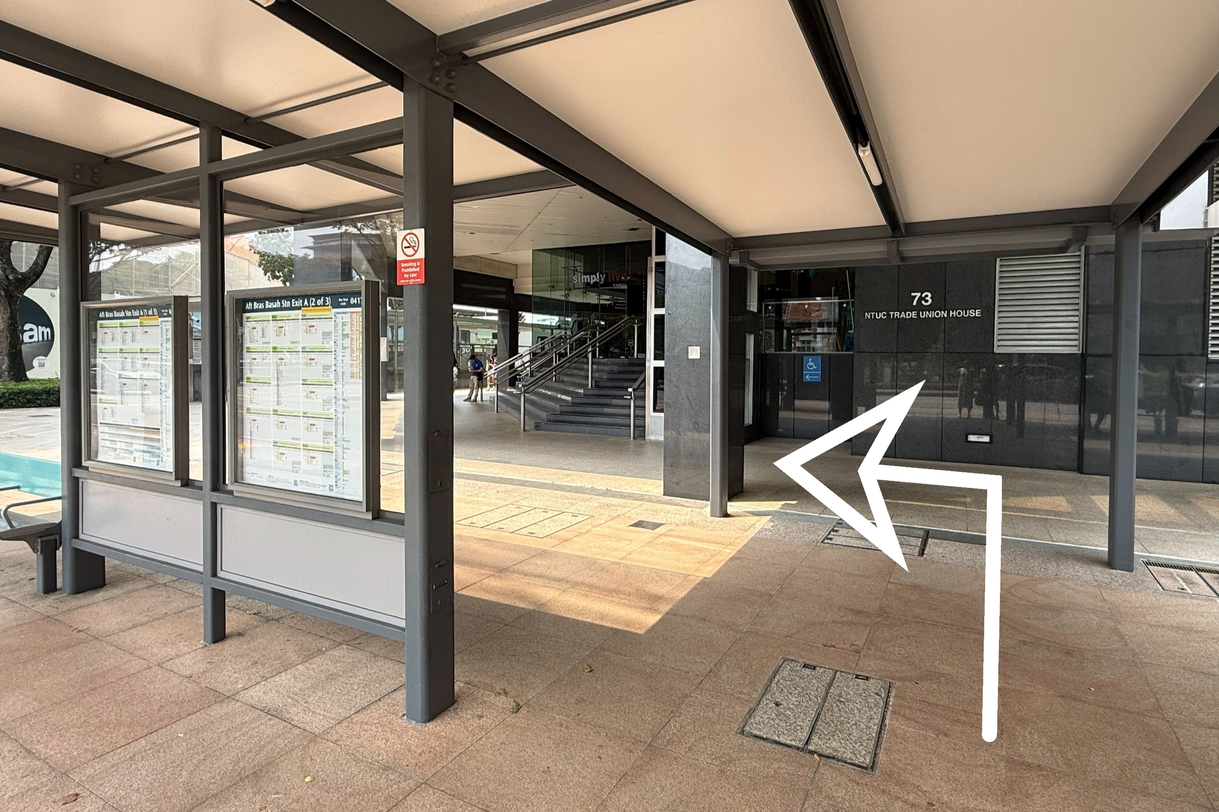 Walking direction from Aft Bras Basah Station Exit A bus stop