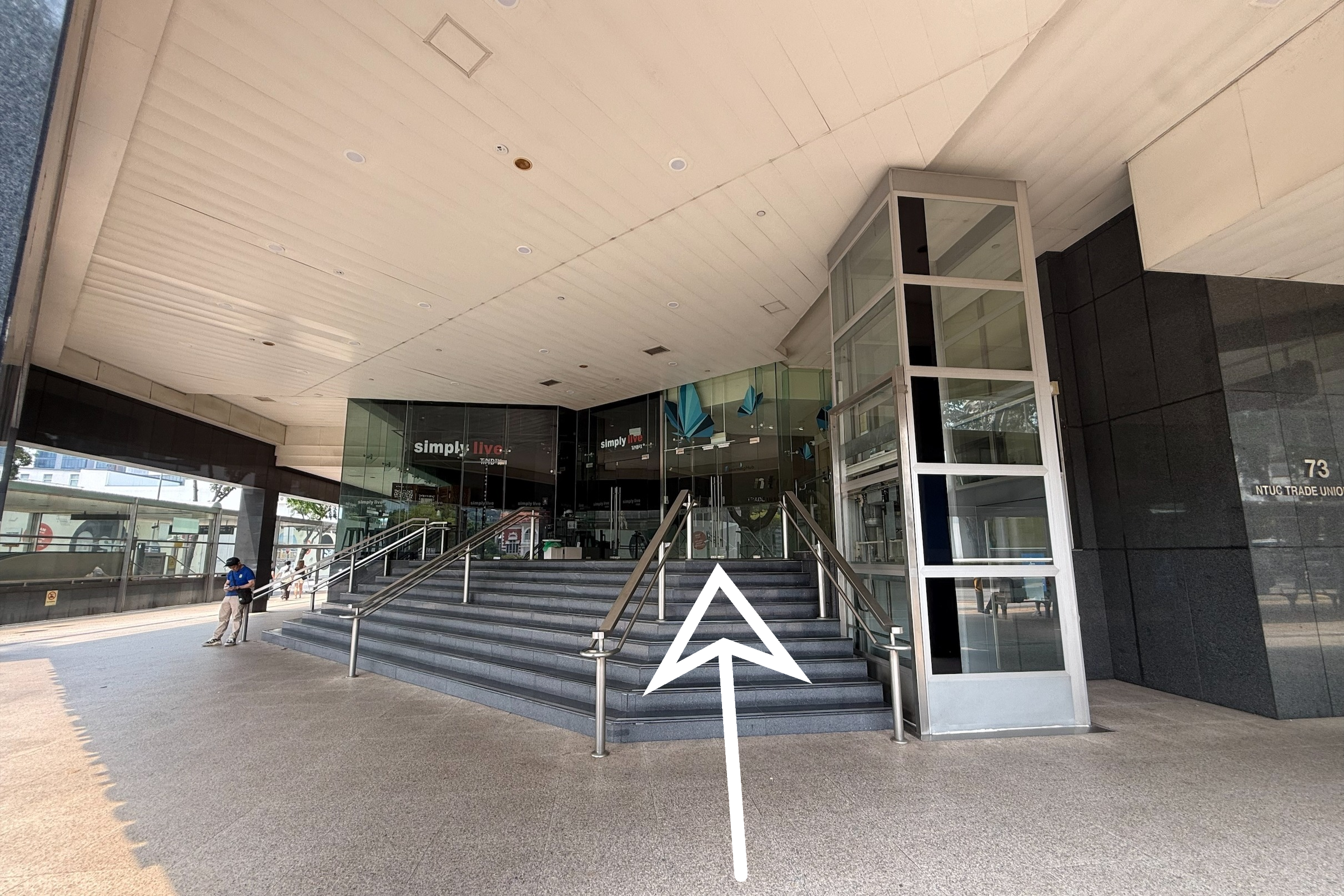 Steps and lift lobby entrance at NTUC Trade Union House