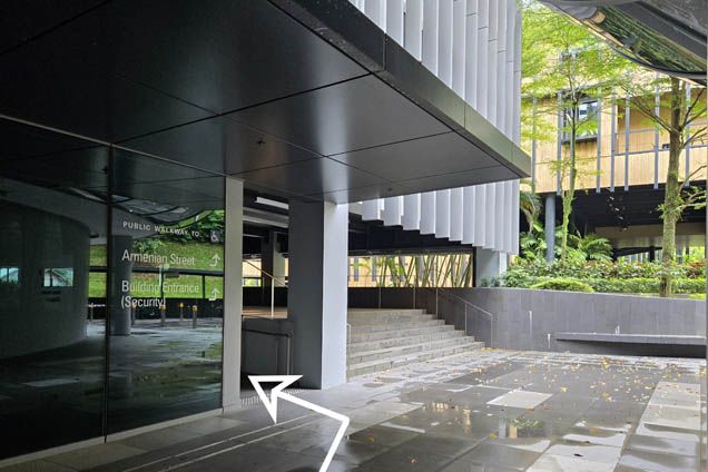 7. Walk past the pillars and turn left